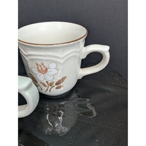 Cumberland Stoneware Replacement Cups Mayblossoms w/Brown Rim Lot of 3 - Picture 4 of 8